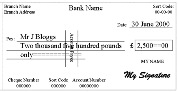 how to write a check uk car